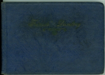 The weathered grayish blue autograph book, titled “Friends’ Directory,” contains tributes and dedications from the Arellano High School Class of 1945.